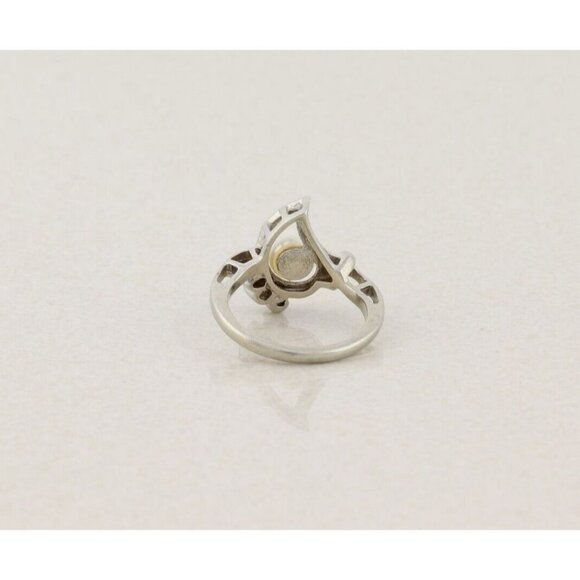 10k White Gold Freshwater Pearl & White Spinel Ring Size 5 - Picture 7 of 7